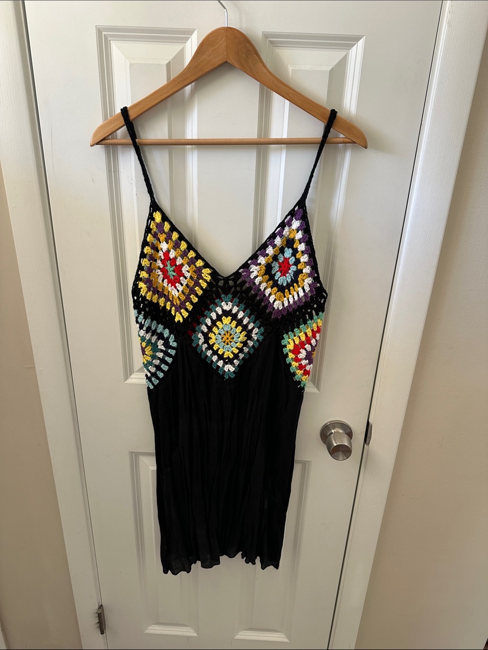 Black Crochet-Detail Spaghetti Strap Tank Top